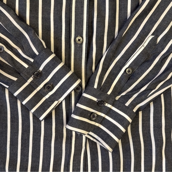 Banana Republic Striped Parker Tunic Fit Shirt Gray Button Up Long Sleeve Medium - Picture 6 of 10
